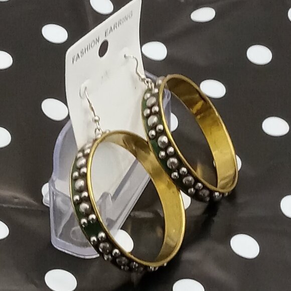 Fashion Jewelry Jewelry - Black Studded Brass EARRINGS 2 Inch Pierced Goth Punk Boho India